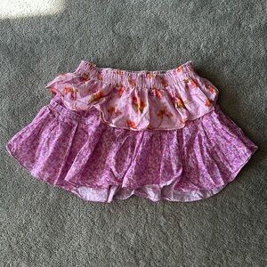 Love Shack Fancy pink floral mini skirt, xl